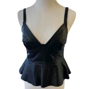 Rosa Cha Leather Bustier Peplum Top